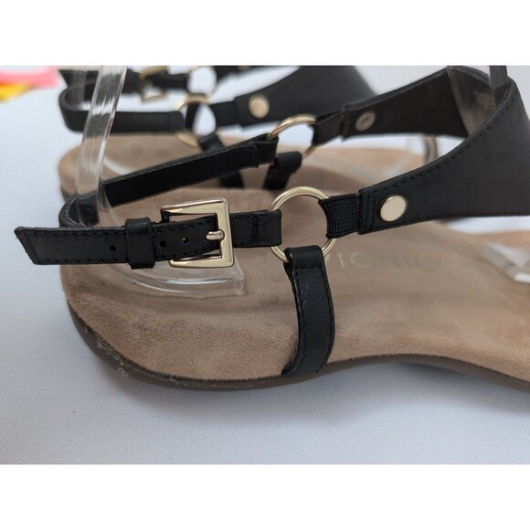 Vionic Rest Kirra Sandal Womens Sz 8 T Strap Orthotic Leather Black Thong - Picture 4 of 7
